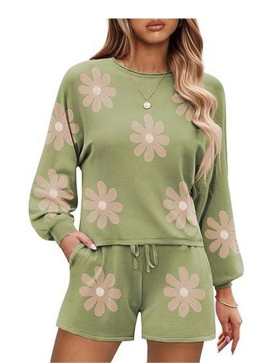 Ekouaer Other - Ekouaer Women's 2-Piece Knit Green Floral Daisy Lounge Set, Size Med, NWT
